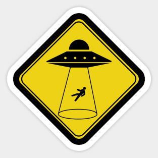 Caution Road Sign UFO Alien Abduction Sticker